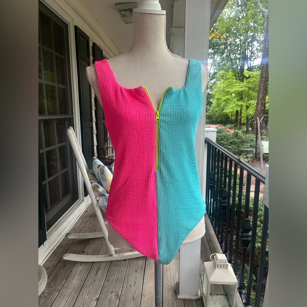 Tropical Dreams One Piece Swim Suit, Pink + Turquoise, XL, NWOT, Coastal, Beach